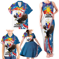 Personalized Filipino-American Family Matching Tank Maxi Dress and Hawaiian Shirt The Eight-Rayed Sun with Bald Eagle