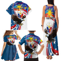 Personalized Filipino-American Family Matching Tank Maxi Dress and Hawaiian Shirt The Eight-Rayed Sun with Bald Eagle