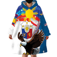 Personalized Filipino-American Wearable Blanket Hoodie The Eight-Rayed Sun with Bald Eagle