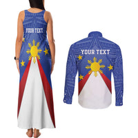 Personalized Pilipinas Eight-Rayed Sun Couples Matching Tank Maxi Dress and Long Sleeve Button Shirt Philippines Map With Polynesian Style