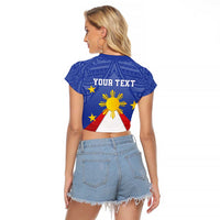 Personalized Pilipinas Eight-Rayed Sun Raglan Cropped T Shirt Philippines Map With Polynesian Style