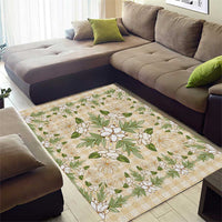 Squares Maile Leaf Area Rug Beige Palaka Hawaiian Quilt Pattern - Polynesian Pride