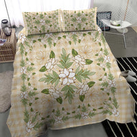 Squares Maile Leaf Bedding Set Beige Palaka Hawaiian Quilt Pattern - Polynesian Pride