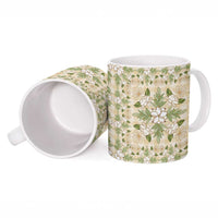 Squares Maile Leaf Ceramic Mug Beige Palaka Hawaiian Quilt Pattern - Polynesian Pride