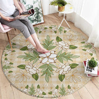Squares Maile Leaf Round Carpet Beige Palaka Hawaiian Quilt Pattern - Polynesian Pride