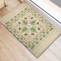 Squares Maile Leaf Rubber Doormat Beige Palaka Hawaiian Quilt Pattern - Polynesian Pride