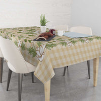 Squares Maile Leaf Tablecloth Beige Palaka Hawaiian Quilt Pattern - Polynesian Pride