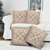Squares Maile Leaf Pillow Cover Pink Palaka Hawaiian Quilt Pattern - Polynesian Pride