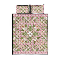 Squares Maile Leaf Quilt Bed Set Pink Palaka Hawaiian Quilt Pattern - Polynesian Pride
