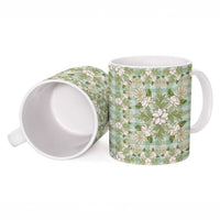 Squares Maile Leaf Ceramic Mug Turquoise Palaka Hawaiian Quilt Pattern - Polynesian Pride