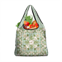 Squares Maile Leaf Grocery Bag Turquoise Palaka Hawaiian Quilt Pattern - Polynesian Pride