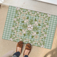 Squares Maile Leaf Rubber Doormat Turquoise Palaka Hawaiian Quilt Pattern - Polynesian Pride