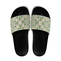 Squares Maile Leaf Slide Sandals Turquoise Palaka Hawaiian Quilt Pattern - Polynesian Pride