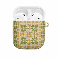 Squares Puakenikeni and Kalo AirPods Case Beige Palaka Hawaiian Quilt Pattern - Polynesian Pride