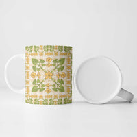 Squares Puakenikeni and Kalo Ceramic Mug Beige Palaka Hawaiian Quilt Pattern - Polynesian Pride
