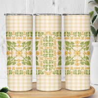 Squares Puakenikeni and Kalo Skinny Tumbler Beige Palaka Hawaiian Quilt Pattern - Polynesian Pride