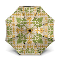 Squares Puakenikeni and Kalo Umbrella Beige Palaka Hawaiian Quilt Pattern - Polynesian Pride