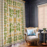 Squares Puakenikeni and Kalo Window Curtain Beige Palaka Hawaiian Quilt Pattern - Polynesian Pride