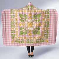 Squares Puakenikeni and Kalo Hooded Blanket Pink Palaka Hawaiian Quilt Pattern - Polynesian Pride