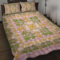Squares Puakenikeni and Kalo Quilt Bed Set Pink Palaka Hawaiian Quilt Pattern - Polynesian Pride