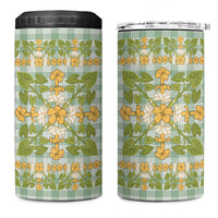 Squares Puakenikeni and Kalo 4 in 1 Can Cooler Tumbler Turquoise Palaka Hawaiian Quilt Pattern - Polynesian Pride