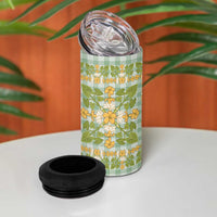 Squares Puakenikeni and Kalo 4 in 1 Can Cooler Tumbler Turquoise Palaka Hawaiian Quilt Pattern - Polynesian Pride