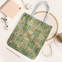 Squares Puakenikeni and Kalo Tote Bag Turquoise Palaka Hawaiian Quilt Pattern - Polynesian Pride