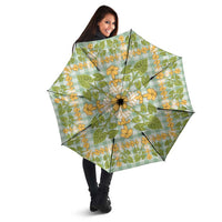 Squares Puakenikeni and Kalo Umbrella Turquoise Palaka Hawaiian Quilt Pattern - Polynesian Pride