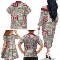 Mele Kalikimaka Hawaii Christmas Family Matching Off The Shoulder Long Sleeve Dress and Hawaiian Shirt Aloha Spirit with Hawaiian Quilt Pattern - Polynesian Pride