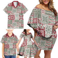 Mele Kalikimaka Hawaii Christmas Family Matching Off Shoulder Short Dress and Hawaiian Shirt Aloha Spirit with Hawaiian Quilt Pattern - Polynesian Pride