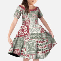 Mele Kalikimaka Hawaii Christmas Family Matching Short Sleeve Bodycon Dress and Hawaiian Shirt Aloha Spirit with Hawaiian Quilt Pattern LT9 Daughter's Dress Beige - Polynesian Pride