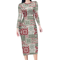 Mele Kalikimaka Hawaii Christmas Long Sleeve Bodycon Dress Aloha Spirit with Hawaiian Quilt Pattern - Polynesian Pride