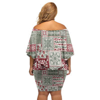Mele Kalikimaka Hawaii Christmas Off Shoulder Short Dress Aloha Spirit with Hawaiian Quilt Pattern - Polynesian Pride