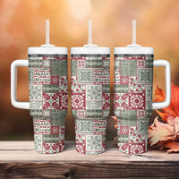 Mele Kalikimaka Hawaii Christmas Tumbler With Handle Aloha Spirit with Hawaiian Quilt Pattern - Polynesian Pride