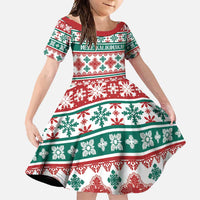 Mele Kalikimaka Hawaii Christmas Family Matching Short Sleeve Bodycon Dress and Hawaiian Shirt Hawaiian Quilt Pattern Style LT9 Daughter's Dress Beige - Polynesian Pride