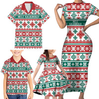 Mele Kalikimaka Hawaii Christmas Family Matching Short Sleeve Bodycon Dress and Hawaiian Shirt Hawaiian Quilt Pattern Style LT9 - Polynesian Pride