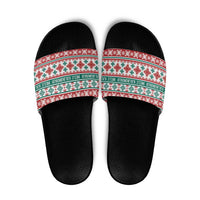Mele Kalikimaka Hawaii Christmas Slide Sandals Hawaiian Quilt Pattern Style - Polynesian Pride