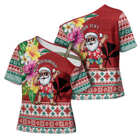 Santa Surf Mele Kalikimaka Personalized Cross Shoulder Shirt Aloha Tropical Christmas Vibes - Polynesian Pride