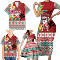 Santa Surf Mele Kalikimaka Personalized Family Matching Short Sleeve Bodycon Dress and Hawaiian Shirt Aloha Tropical Christmas Vibes LT9 - Polynesian Pride