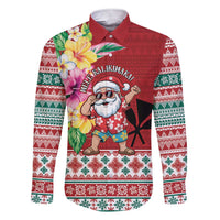 Santa Surf Mele Kalikimaka Personalized Family Matching Short Sleeve Bodycon Dress and Hawaiian Shirt Aloha Tropical Christmas Vibes LT9 Dad's Shirt - Long Sleeve Red - Polynesian Pride
