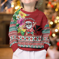 Santa Surf Mele Kalikimaka Personalized Kid Ugly Christmas Sweater Aloha Tropical Christmas Vibes - Polynesian Pride