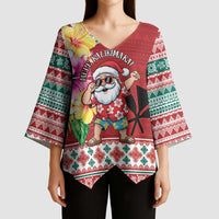 Santa Surf Mele Kalikimaka Personalized Kimono Sleeve Blouse Aloha Tropical Christmas Vibes - Polynesian Pride