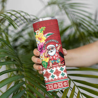 Santa Surf Mele Kalikimaka Personalized Skinny Tumbler Aloha Tropical Christmas Vibes - Polynesian Pride