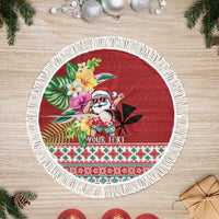 Santa Surf Mele Kalikimaka Personalized Tree Skirt Aloha Tropical Christmas Vibes - Polynesian Pride