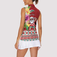 Santa Surf Mele Kalikimaka Personalized Women Sleeveless Polo Shirt Aloha Tropical Christmas Vibes - Polynesian Pride