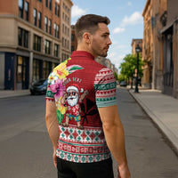 Santa Surf Mele Kalikimaka Personalized Zipper Polo Shirt Aloha Tropical Christmas Vibes - Polynesian Pride