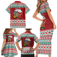 Shaka Sign Skull Mele Kalikimaka Personalized Family Matching Short Sleeve Bodycon Dress and Hawaiian Shirt Hawaiian Quilt Pattern LT9 - Polynesian Pride