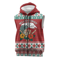 Shaka Sign Skull Mele Kalikimaka Personalized Sleeveless Zip Hoodie Hawaiian Quilt Pattern - Polynesian Pride