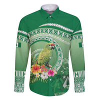 Norfolk Parakeet Tropical Family Matching Off Shoulder Short Dress and Hawaiian Shirt Norfolk Island Tribal Pattern