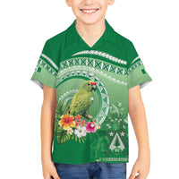 Norfolk Parakeet Tropical Family Matching Short Sleeve Bodycon Dress and Hawaiian Shirt Norfolk Island Tribal Pattern